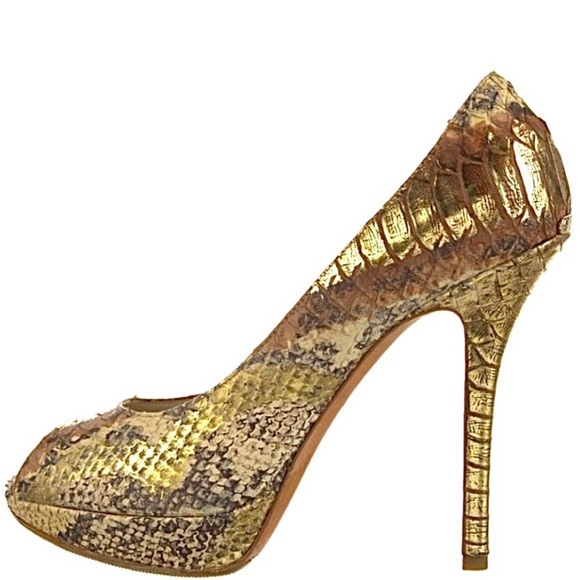 Christian Dior Python Leather Embossed Peep Toe Shoes - Picture 12 of 16